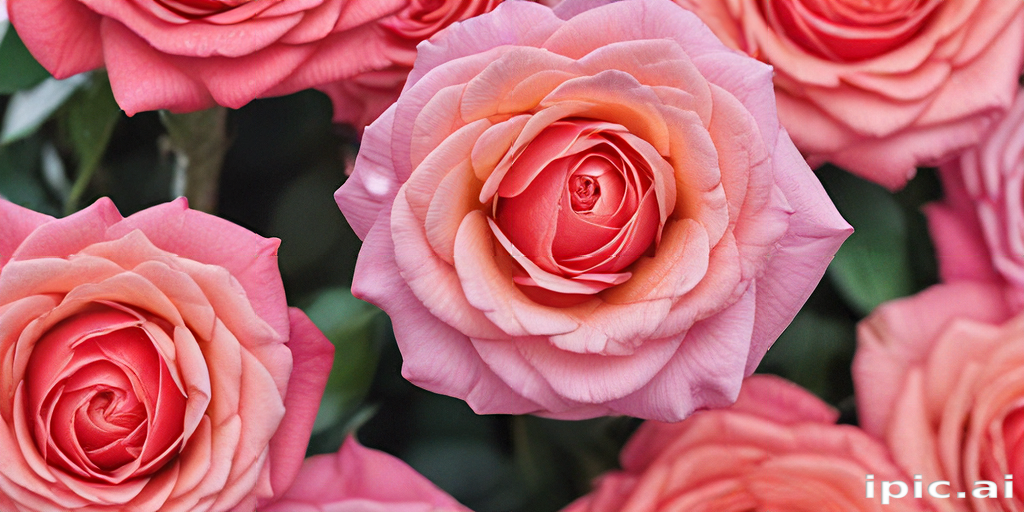 Beautiful Close-Up of Vibrant Pink and Peach Roses in Full Bloom