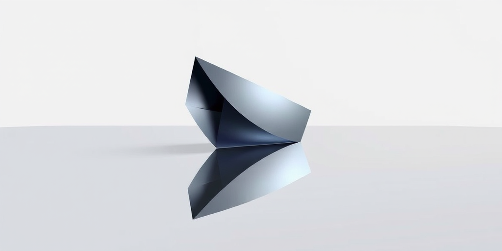 Create a sleek, modern, abstract illustration of a reflective surface in a sharp geometric shape, using a high-resolution setting of 300 DPI, with an aperture of f/4, ISO 100, shot from a 45-degree angle with a DSLR camera in a studio lighting setup for enhanced clarity and detail.
