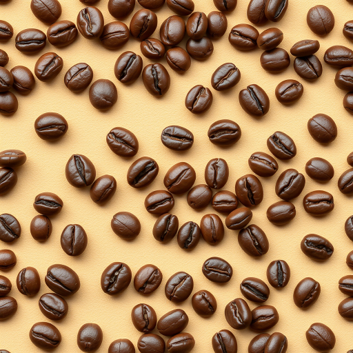high-resolution seamless coffee bean pattern on a warm beige background, macro lens, f/8 aperture, 50mm focal length, natural lighting, studio quality