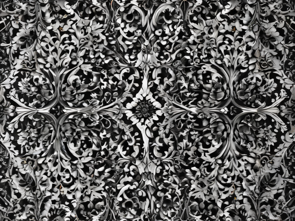 Intricate Black and White Floral Pattern with Elegant Swirls and Details