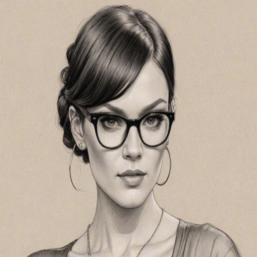 Attractive Jessie J, pencil sketch, portrait of Lovely woman 1925s in glasses, hair style beatnik, outline, clear lines, fine lines, 8k