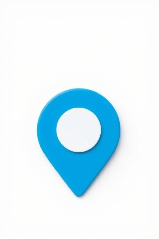 Create a high-resolution image of a blue location pin with a white circle at the center, using a DSLR camera with a 50mm lens, aperture set to f/2.8, shutter speed 1/125 sec, ISO 100, top-down view, minimalistic style.