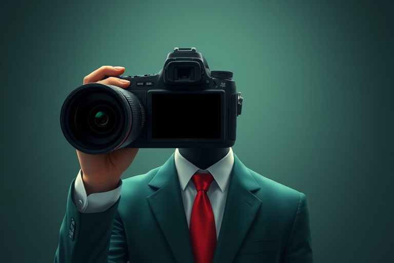 Create a digital illustration of a faceless business person with a green suit and red tie, using a professional camera type DSLR, with a focal length of 50mm, aperture set to f/2.8, and a soft-focus background to enhance the subject's clarity and vibrancy.