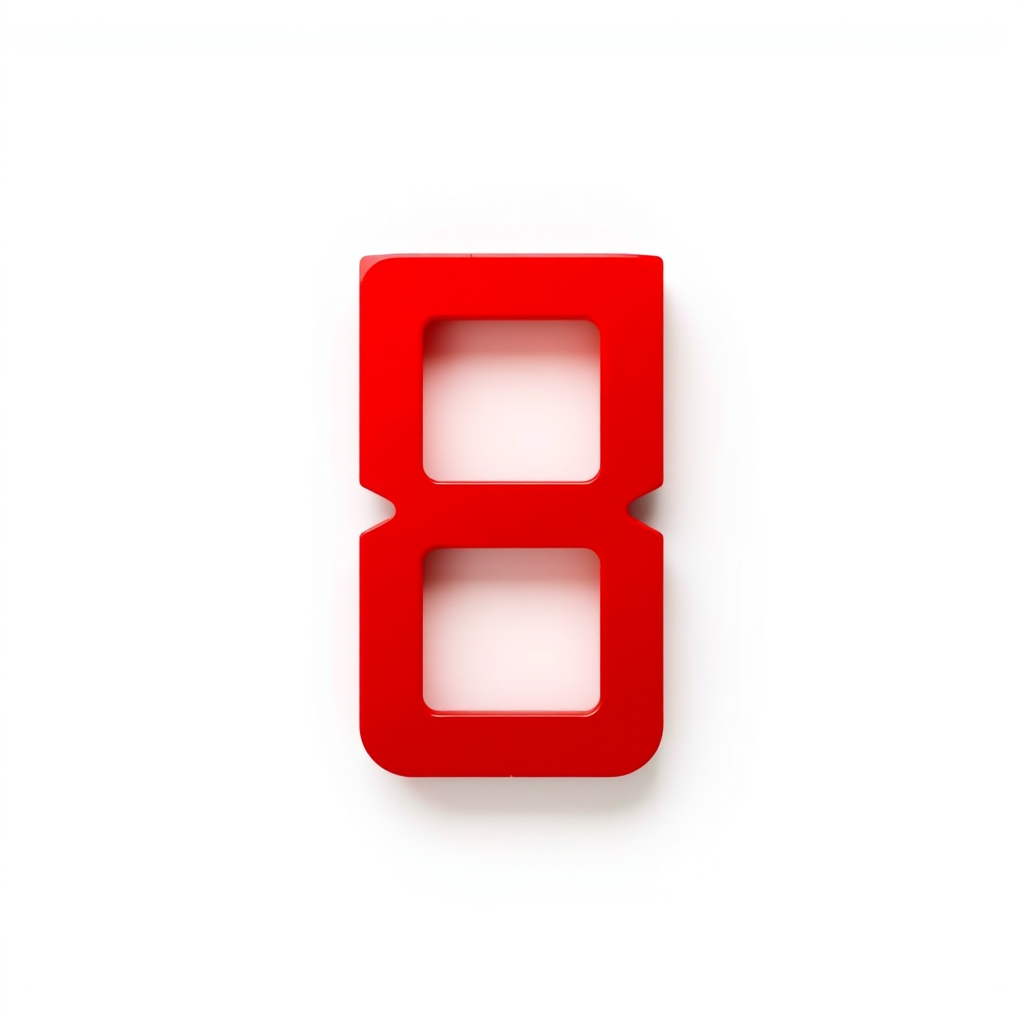 Create a digital illustration of a red number 8 made of two vertical rectangles with a white background, captured with a DSLR camera at f/2.8, ISO 100, 50mm lens, with a high-detail view and soft lighting for enhanced image quality.