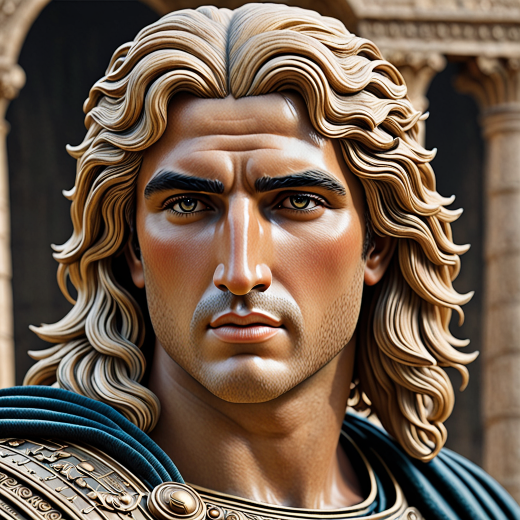 Realistic detailed picture of Alexander the Great with long blonde hair ...