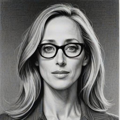 Stunning Kim Raver, pencil sketch, portrait of Splendid woman 1966s in glasses, hair style beatnik, outline, clear lines, fine lines, 8k