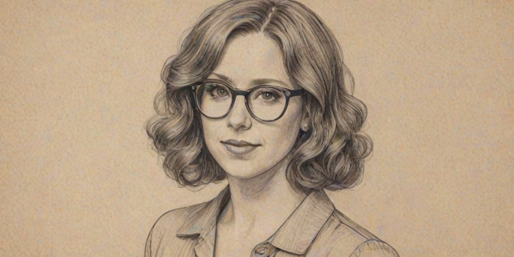 Pleasing Vanessa Bayer, pencil sketch, portrait of Captivating woman 1924s in glasses, hair style beatnik, outline, clear lines, fine lines, 8k