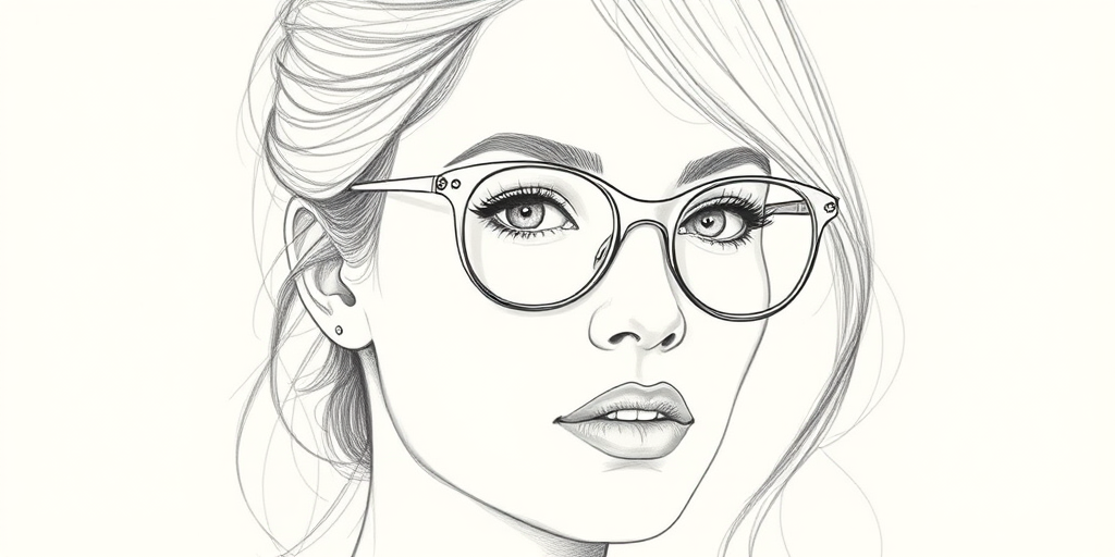Beautiful Cameron Diaz, pencil sketch, portrait of beautiful woman 60s in glasses, hair style beatnik, outline, clear lines, fine lines, 8k
