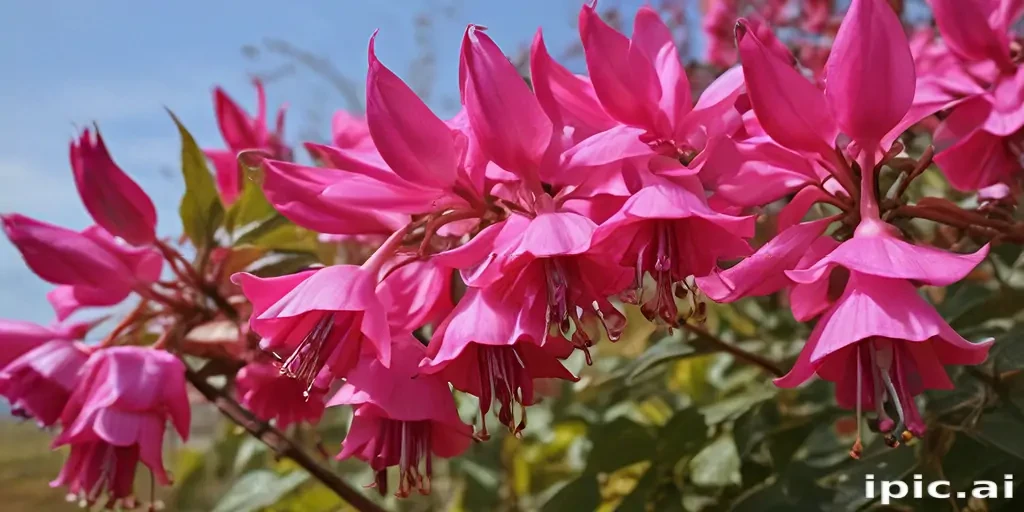Vibrant Pink Flowers Blooming Under a Clear Blue Sky in Nature