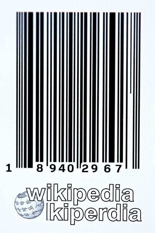 Create a high-resolution image of a barcode with the text "Wikipedia" below it, using a Canon EOS 5D Mark IV, 85mm lens, f/8 aperture, ISO 100, and natural lighting to enhance clarity and detail.