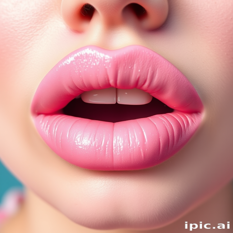 Whimsical "Cotton Candy" lips painted in a soft, pastel pink with a frosted finish, evoking the sweetness of carnival treats