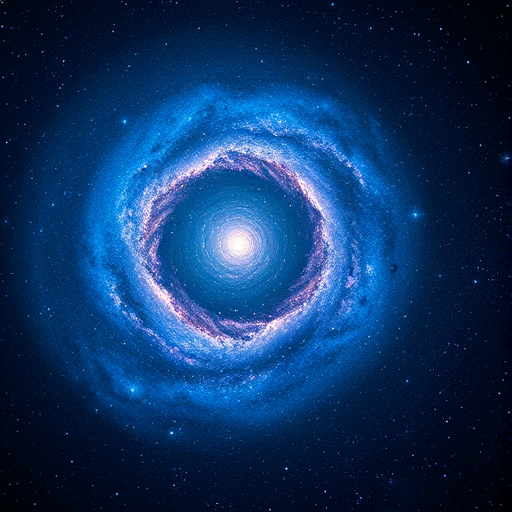 a swirling galaxy with vibrant blues and purples, high-resolution, 24mm wide-angle lens, f/2.8 aperture, ISO 400, shot from a low angle to emphasize depth, with a long exposure to capture star trails