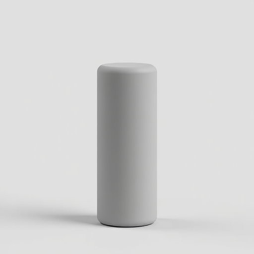 Create a high-resolution vector-style representation of a gray cylindrical figure with a rounded top placed against a plain background, using a Canon EOS 5D Mark IV, f/8 aperture, 50mm lens, ISO 100, and a 1/125 second shutter speed.