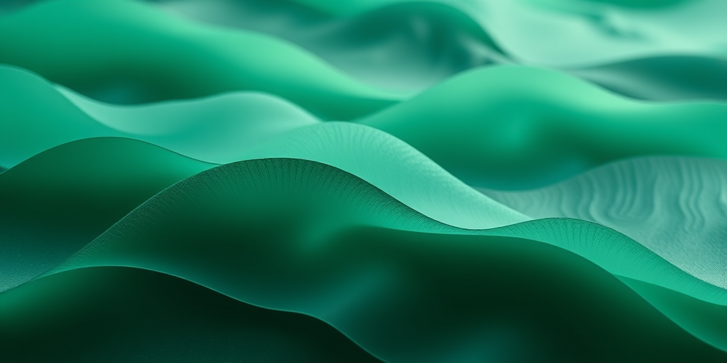 Create an abstract background with overlapping green waves, using a soft focus lens at f/4 aperture, ISO 100, shot with a DSLR camera from a top-down view to enhance colors and smoothness.