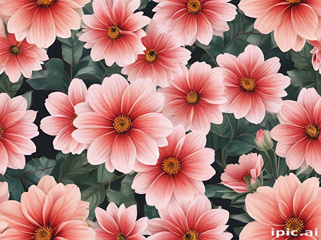 Vibrant Pink Flowers Blooming Among Lush Green Leaves on Dark Background