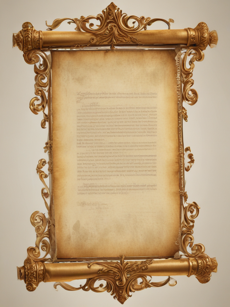 Script Scroll Image Ornately Framed Vintage Scroll with Elegant Decorative Elements and Script