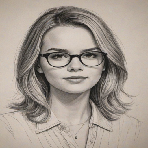 Splendid Bridgit Mendler, pencil sketch, portrait of Gorgeous woman 1966s in glasses, hair style beatnik, outline, clear lines, fine lines, 8k
