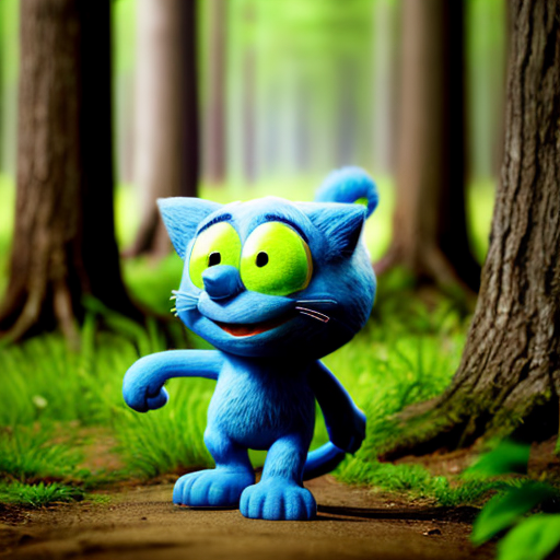 Cat-faced smurf walking in the forest