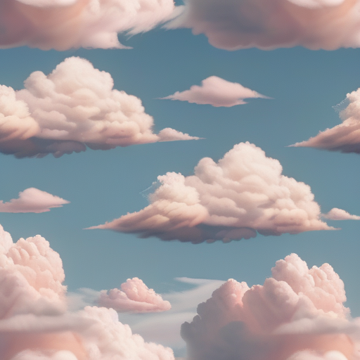 A Serene Sky Filled with Fluffy, Soft Clouds in Pastel Tones.
