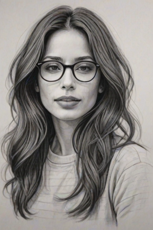 Wonderful Sarah Shahi, pencil sketch, portrait of Sublime woman 1924s in glasses, hair style beatnik, outline, clear lines, fine lines, 8k