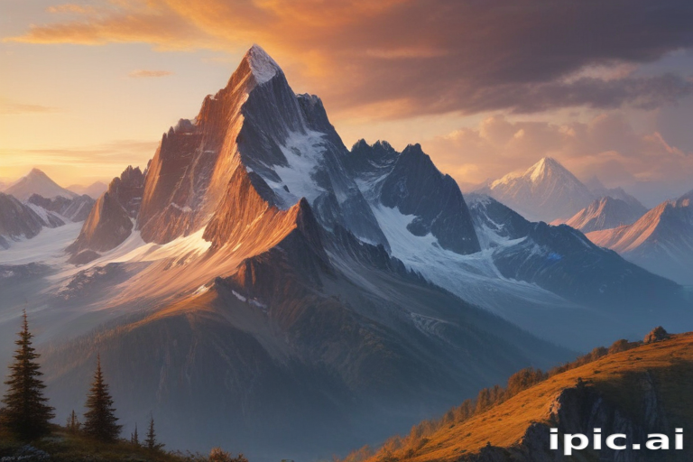 Majestic Mountain Landscape at Sunset with Dramatic Sky and Peaks.