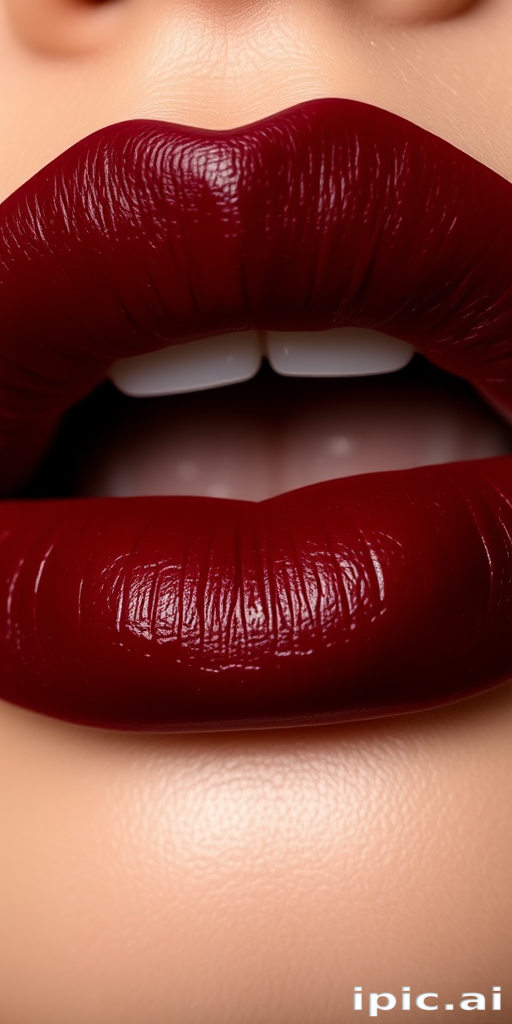 Rich burgundy lips with a velvety matte texture, exuding sophistication and mystery, perfect for a glamorous evening look
