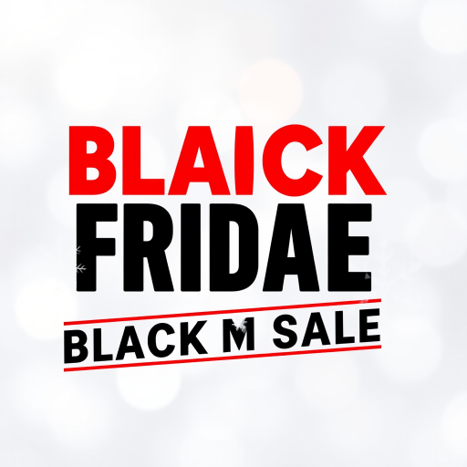 create a festive Black Friday sale banner with bold text reading "SUPER SALE BLACK FRIDAY" in striking red and black, featuring a snowflake pattern on one side, soft white bokeh background, camera settings: f/4, ISO 100, shutter speed 1/250s, camera view: landscape, camera style: minimalist, camera type: digital DSLR