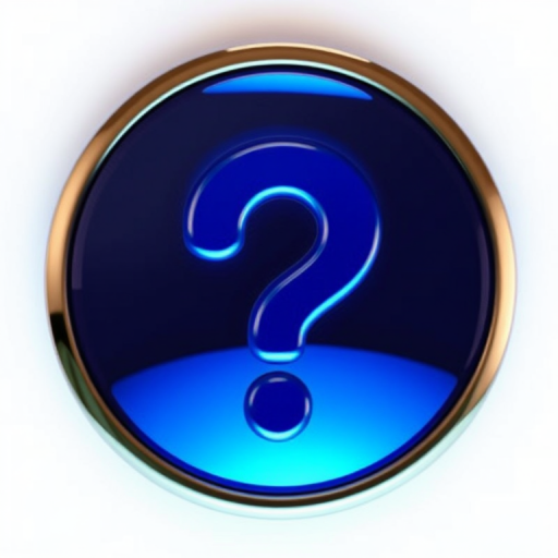 Create a high-resolution image of a glossy blue question mark inside a circular button with a shiny finish, using a DSLR camera with a 50mm lens, f/2.8 aperture, 1/100s shutter speed, and an ISO of 100, shot from a slightly elevated angle to emphasize depth and highlight reflections.