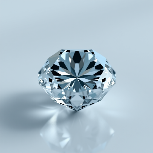 Create a high-resolution 3D rendering of a diamond on a smooth surface with soft lighting, using a Canon EOS R5 camera with an EF 50mm f/1.2L lens at f/2.8, 1/125 sec shutter speed, and ISO 100 to capture intricate details and reflections.