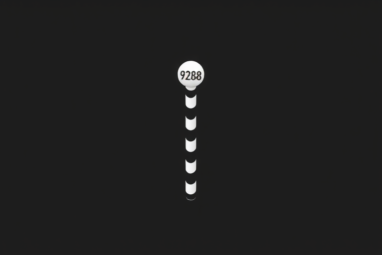 A minimalistic black and white graphic of a striped pole with the number 9288 at the top, captured with a DSLR camera in aperture priority mode, f/8, ISO 100, with a 50mm lens to ensure sharpness and depth of field, overhead view, high contrast.