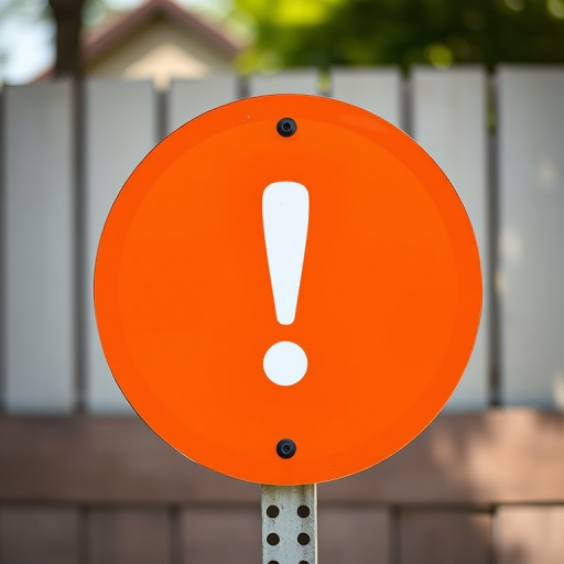 Create a vibrant orange circular warning sign with a bold white exclamation mark in the center, shot in high resolution with a DSLR camera, 50mm lens, aperture set to f/2.8, ISO 200, with soft natural lighting and a shallow depth of field.