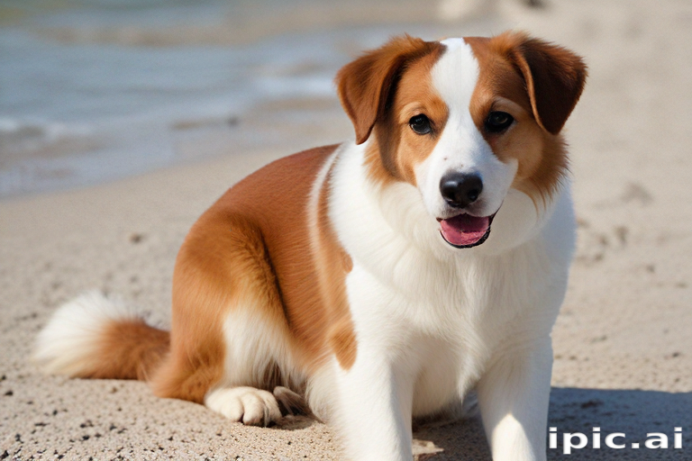 A Playful Dog Enjoying a Sunny Day at the Beach Shoreline.