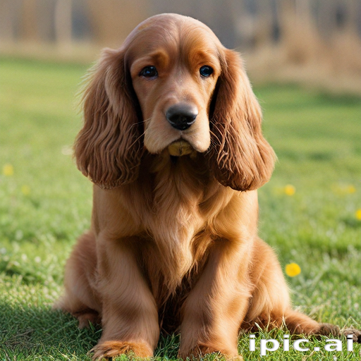 Adorable Golden Cocker Spaniel Puppy Sitting in a Lush Green Field