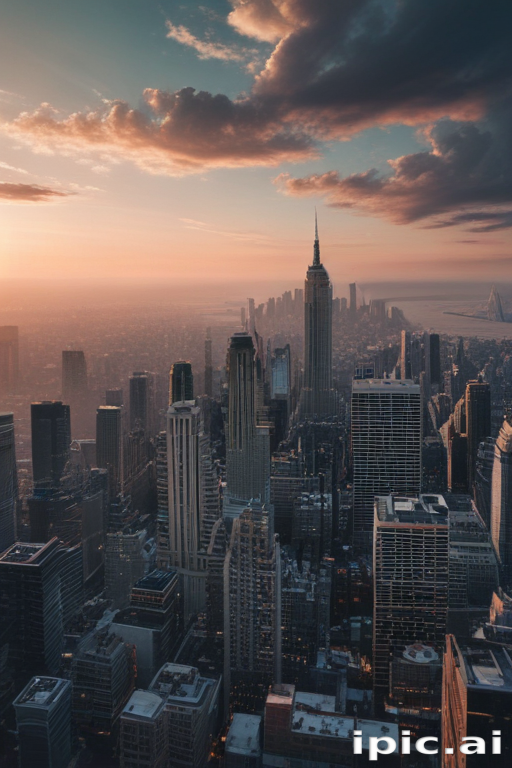 Stunning Sunset Over New York City with Iconic Skyline and Architecture