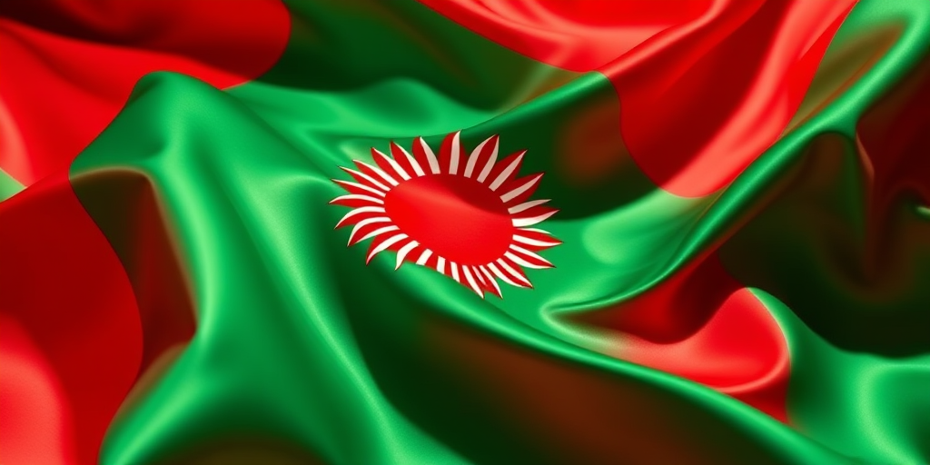 Create a highly detailed and vibrant depiction of the Tajikistan flag with silky texture and vivid colors using a DSLR camera with an aperture of f/5.6, ISO 100, and a focal length of 50mm, shot from a low angle perspective to accentuate the flowing fabric and light reflections.