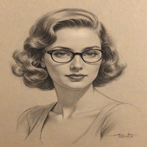 Superb Shoshannah Stern, pencil sketch, portrait of Enchanting woman 1938s in glasses, hair style beatnik, outline, clear lines, fine lines, 8k