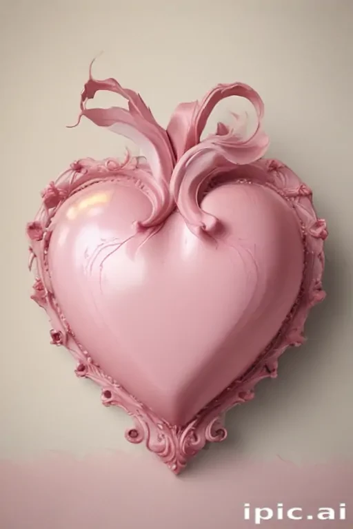 Whimsical Pink Heart with Flowing Details and Elegant Frame Design