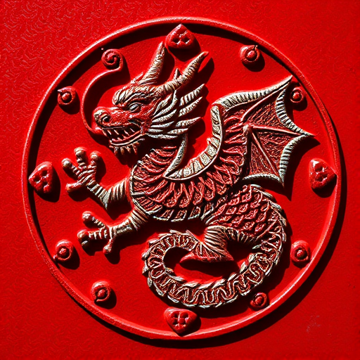 Create an intricate dragon emblem featuring bold lines and detailed textures, captured with a Canon EOS R5, 50mm lens, f/1.8 aperture, ISO 100, under natural light for enhanced clarity and contrast.