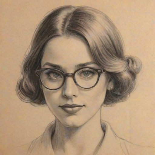 Beauteous Meghan Fox, pencil sketch, portrait of Attractive woman 1931s in glasses, hair style beatnik, outline, clear lines, fine lines, 8k
