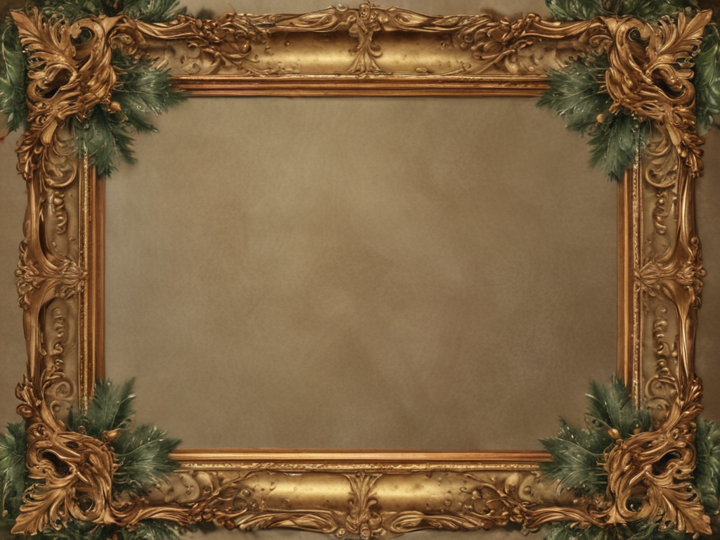 Elegant Vintage Frame Surrounded by Lush Greenery and Golden Accents