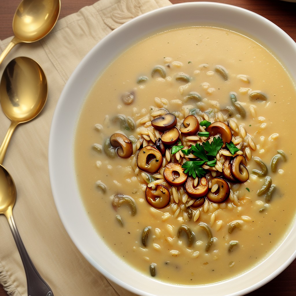 golden mushroom soup with buttered orzo