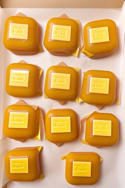 candy coated caramels in a yellow package