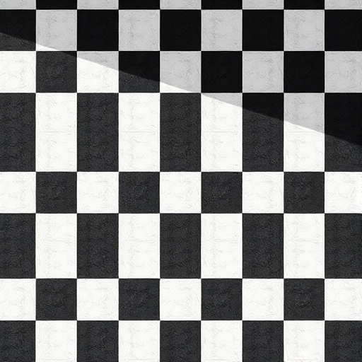 Create an image of a checkerboard pattern with high contrast, using a DSLR camera, 50mm lens, f/1.8 aperture, ISO 100, and shot in natural light from an overhead view to enhance detail and clarity.