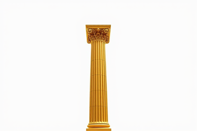regenerate a tall golden Corinthian column on a white background, 50mm lens, f/8 aperture, ISO 100, shot from eye level, soft lighting, digital SLR camera
