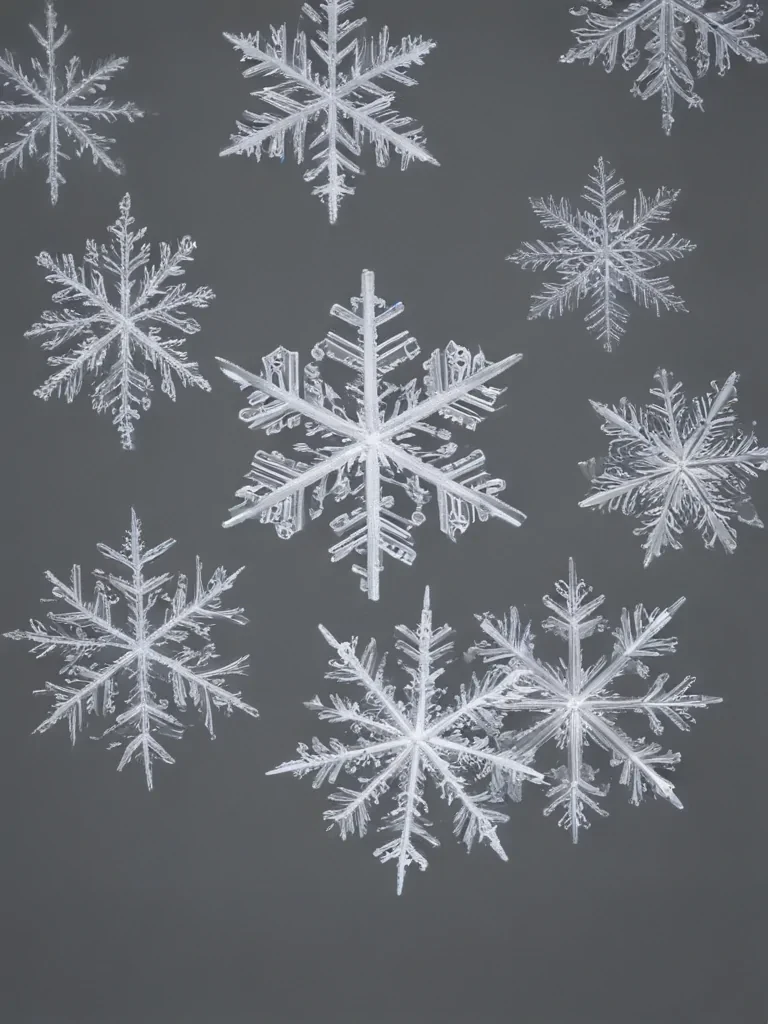 Delicate Snowflakes Gently Falling Against a Soft Gray Winter Background