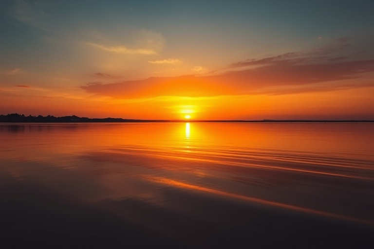 Create an image of a sunset reflecting on water with vibrant golden hues, using a Canon EOS 5D Mark IV, aperture f/11, ISO 100, shutter speed 1/200 sec, landscape view, and a soft focus style for enhanced quality.