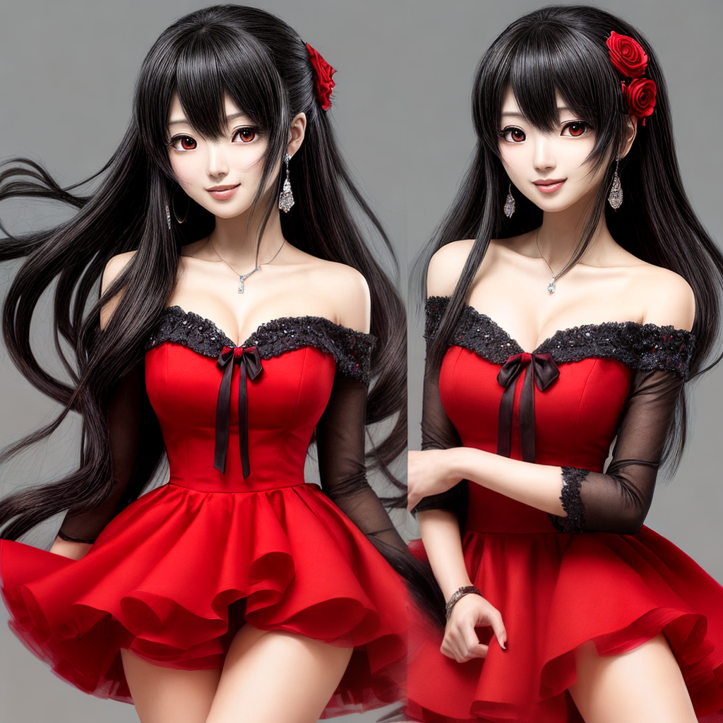 KURUMI TOKISAKI, ANIME ART, RED DREES, BLACK HAIR
