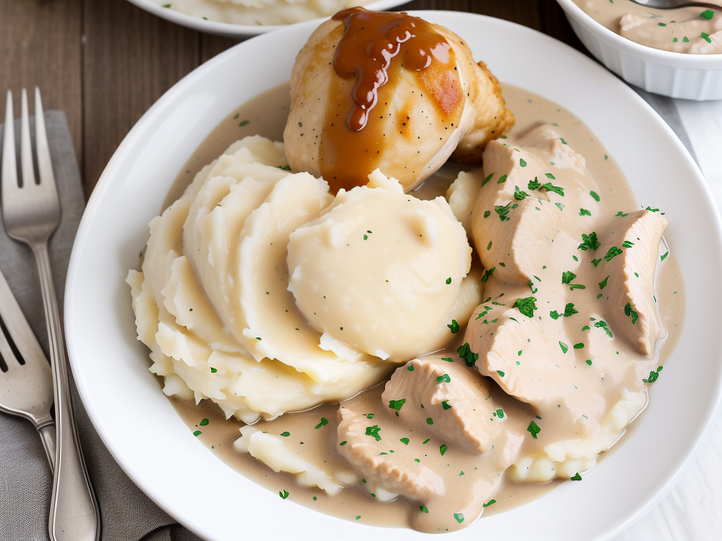 chicken and gravy over mashed potatoes