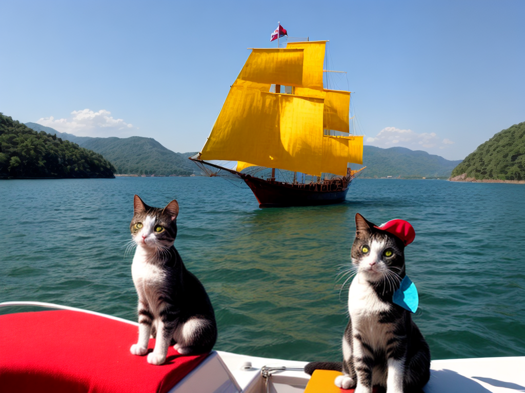 Cat in a pirate hat on a boat