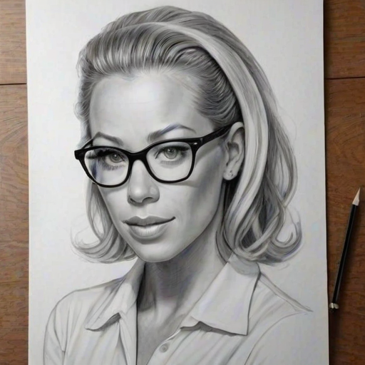 Wonderful Kendra Wilkinson, pencil sketch, portrait of Magnificent woman 1935s in glasses, hair style beatnik, outline, clear lines, fine lines, 8k